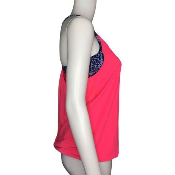 Fabletics Tank Womens XXS Norwalk Pink Blue Racerback 2 in 1 Athleisure Workout - Picture 2 of 7